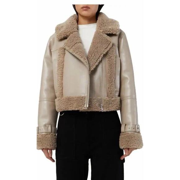 Apparis Jackets & Blazers - Apparis Jay Faux Leather & Faux Shearling Moto Jacket Taupe Sz M $465 NWT